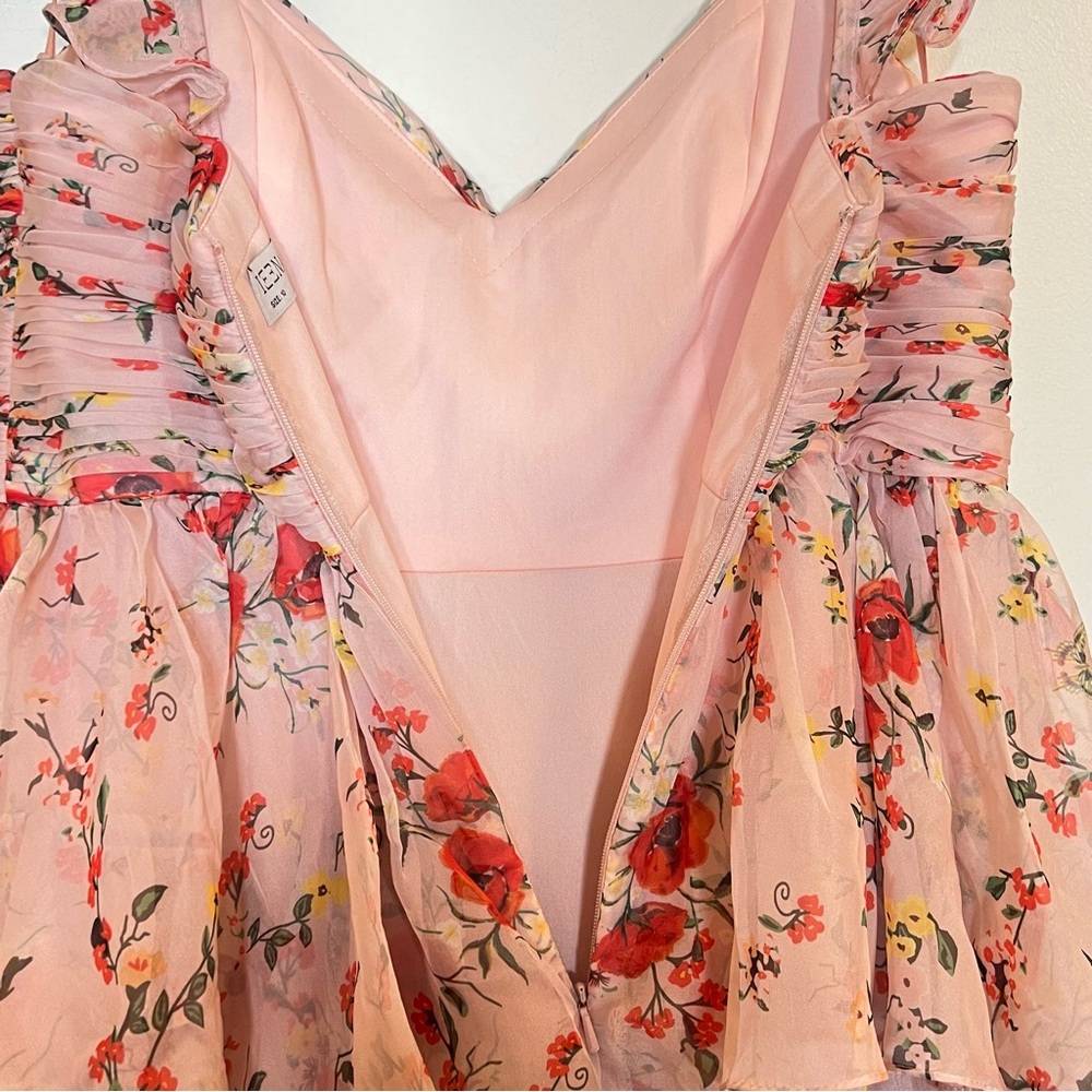 Mac Duggal 55816 Womens Pink Ruffled Sleeveless Draped Tiered Floral Print Gown - Picture 12 of 15
